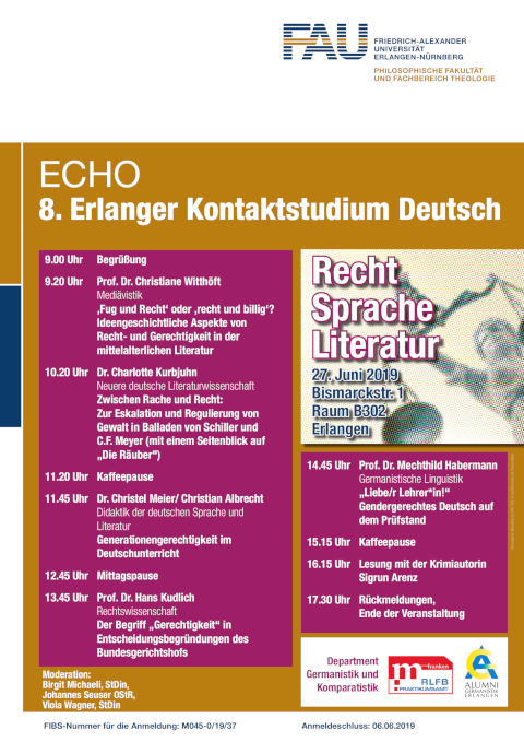 Zum Artikel "27. Juni 2019: 8. ECHO-Lehrerfortbildung: Recht – Sprache – Literatur"