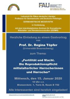 Zum Artikel "15. Januar 2020: Gastvortrag: Fertilität und Macht. Die Reproduktionspflicht mittelalterlicher Herrscherinnen und Herrscher"