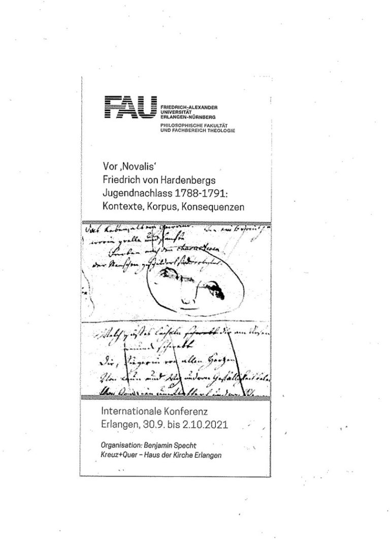 30. September 2021: Vor ‚Novalis‘ Friedrich von Hardenbergs Jugendnachlass 1788-1791: Kontexte, Korpus, Konsequenzen