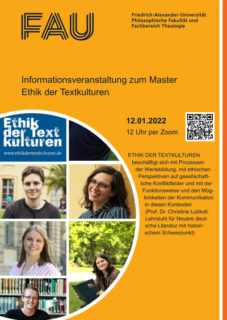 Zum Artikel "12. Januar 2022: Informationsveranstaltung für die Bewerbung zum Master „Ethik der Textkulturen“"