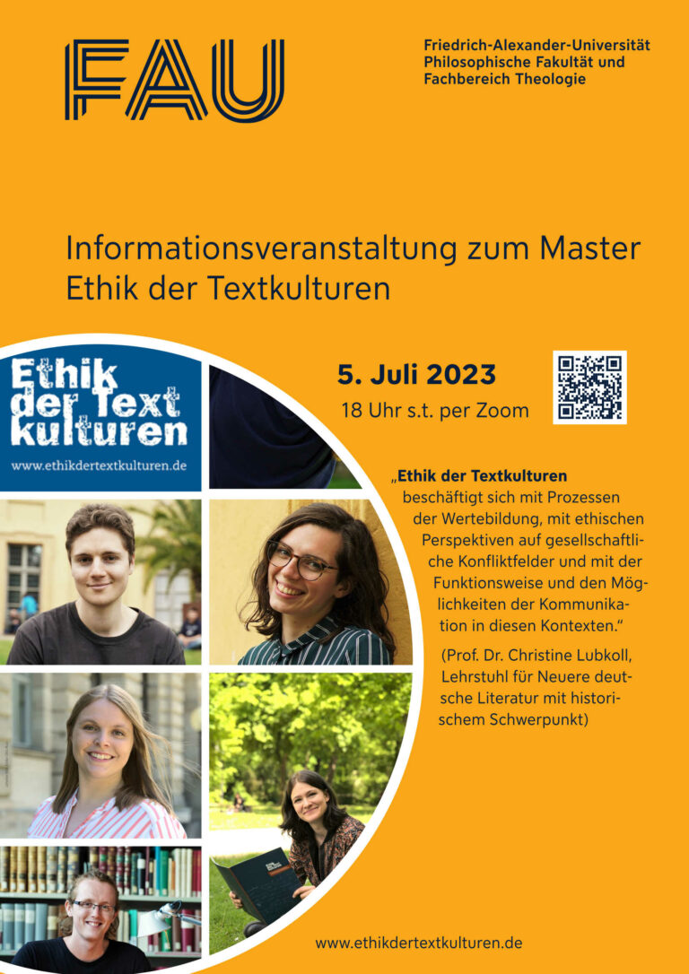 5. Juli 2023: Informationsveranstaltung zum Master „Ethik der Textkulturen“