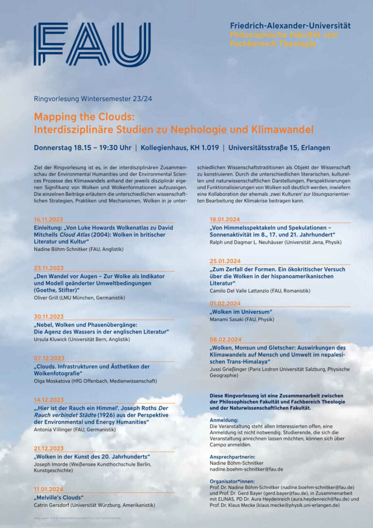 16. November 2023: Start der Ringvorlesung Mapping the Clouds:  Interdisziplinäre Ringvorlesung zu Nephologie und Klimawandel
