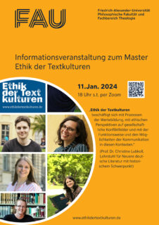 Zum Artikel "11. Januar 2024: Informationsveranstaltung zum Master Ethik der Textkulturen"