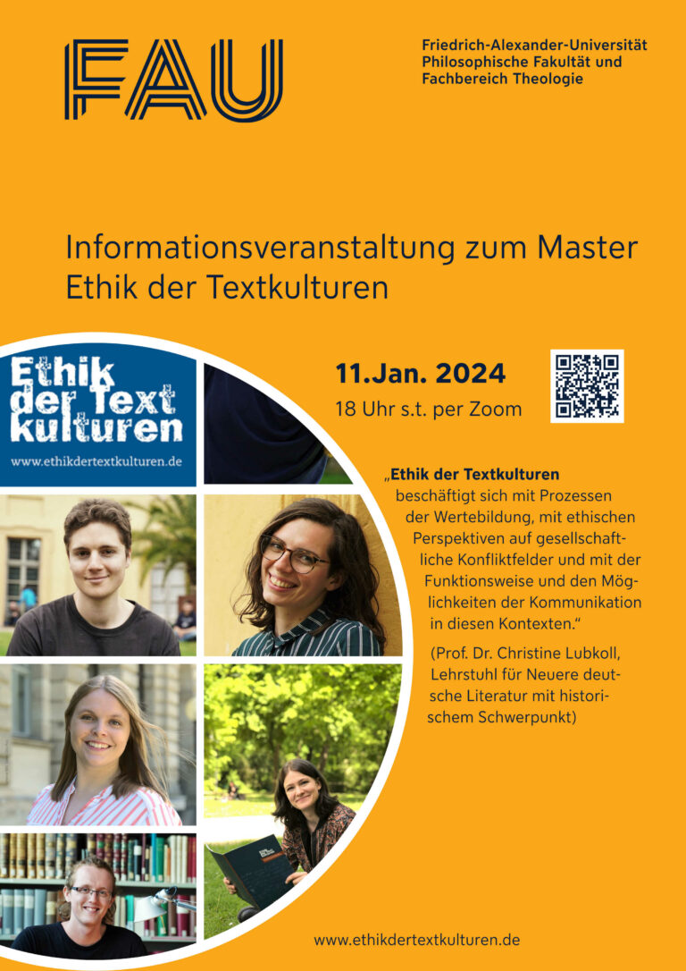 11. Januar 2024: Informationsveranstaltung zum Master Ethik der Textkulturen