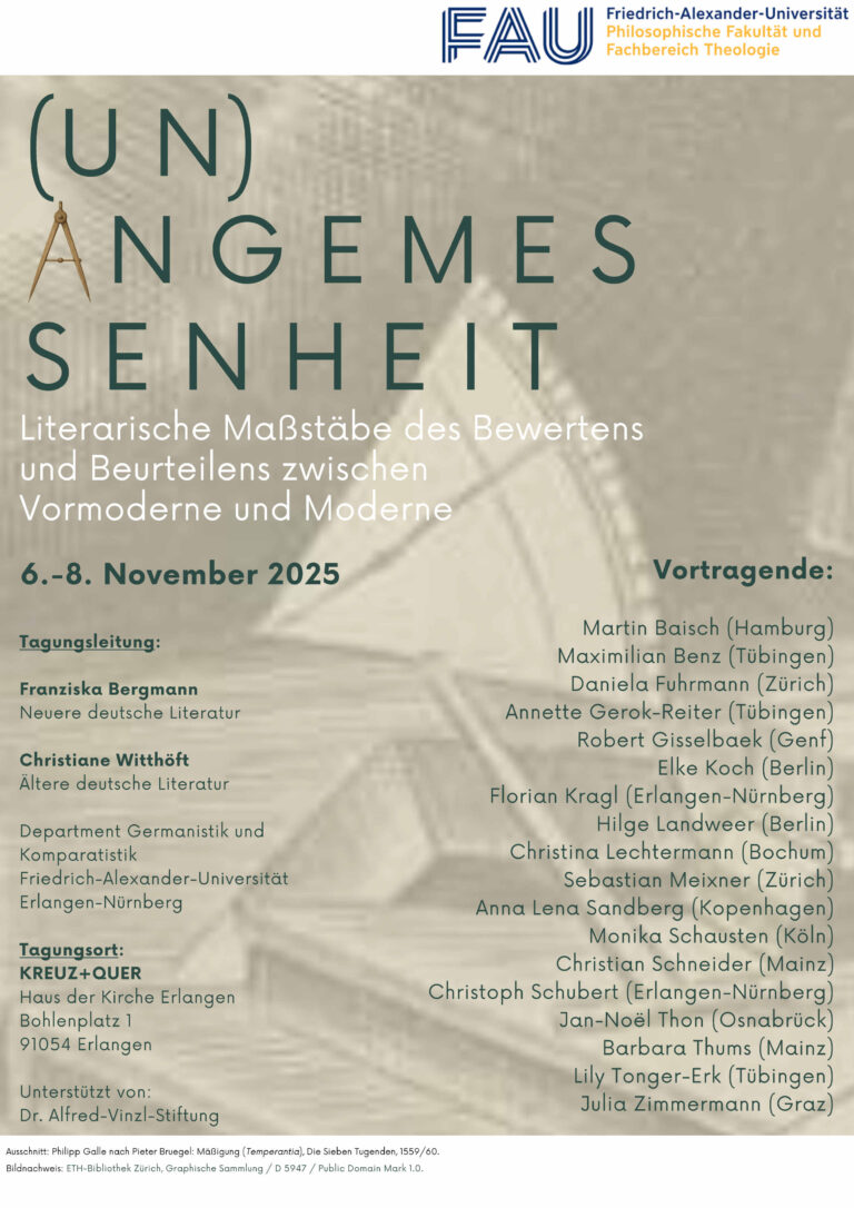 6.-8.11.: (Un)angemessenheit. Literarische Maßstäbe des Bewertens und Beurteilens zwischen Vormoderne und Moderne